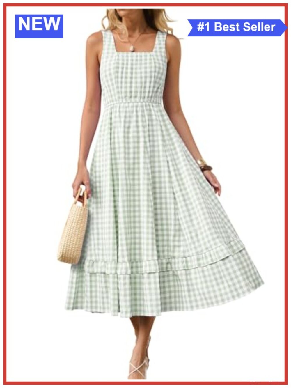 Gingham Plaid Midi Dress Sleeveless Sundress Casual Summer